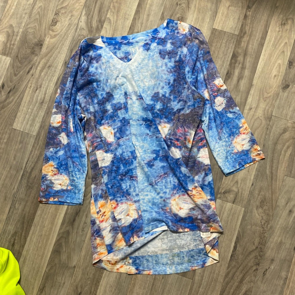 FDJ 3/4 Sleeve Colorful Tunic with Rhinestones